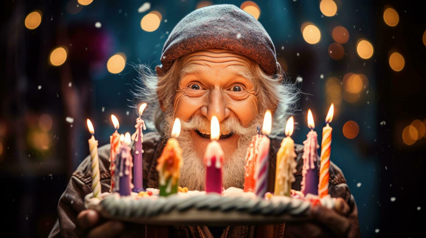 Old man with Birthday cake photo