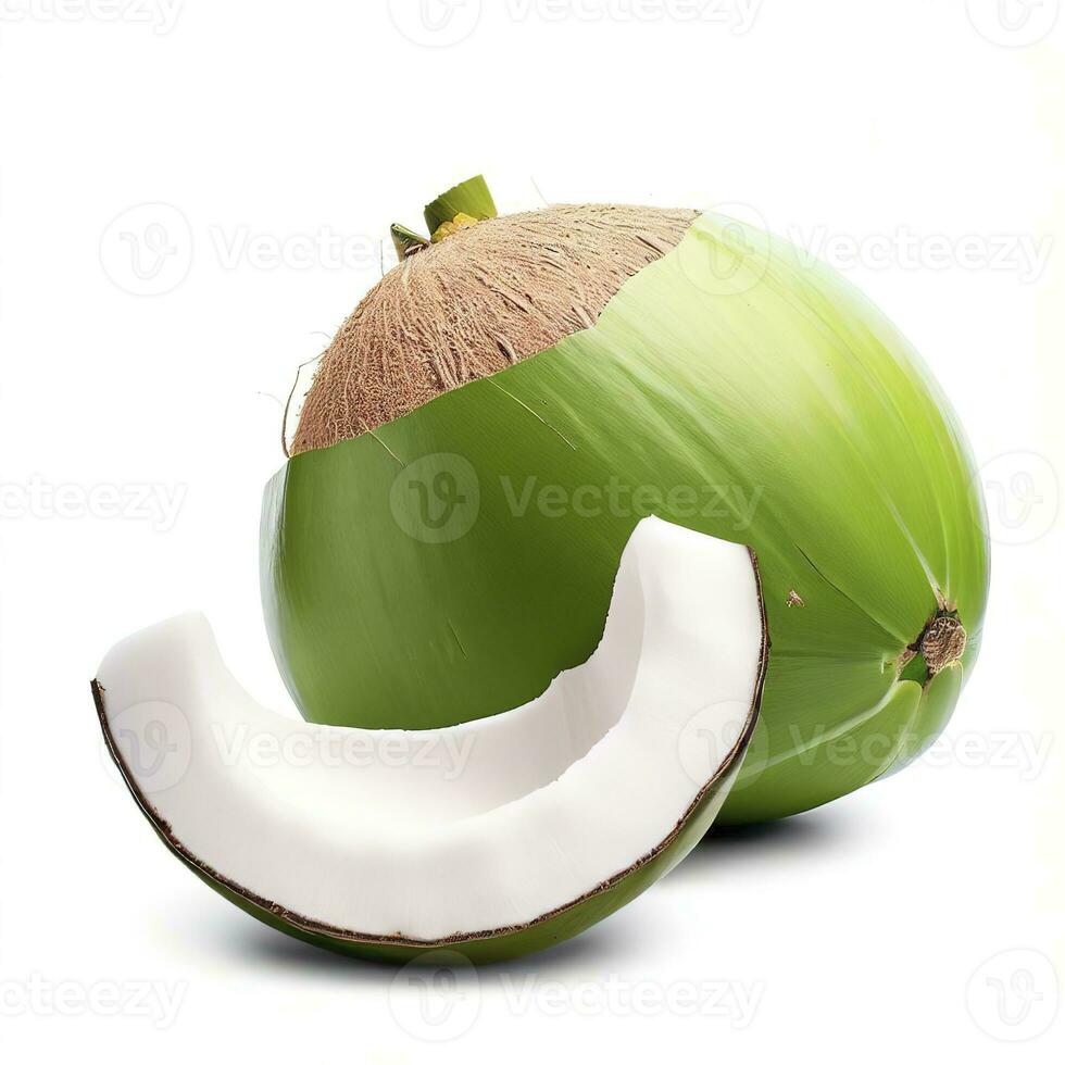 Green coconut fruit isolated on white background. AI Generative photo