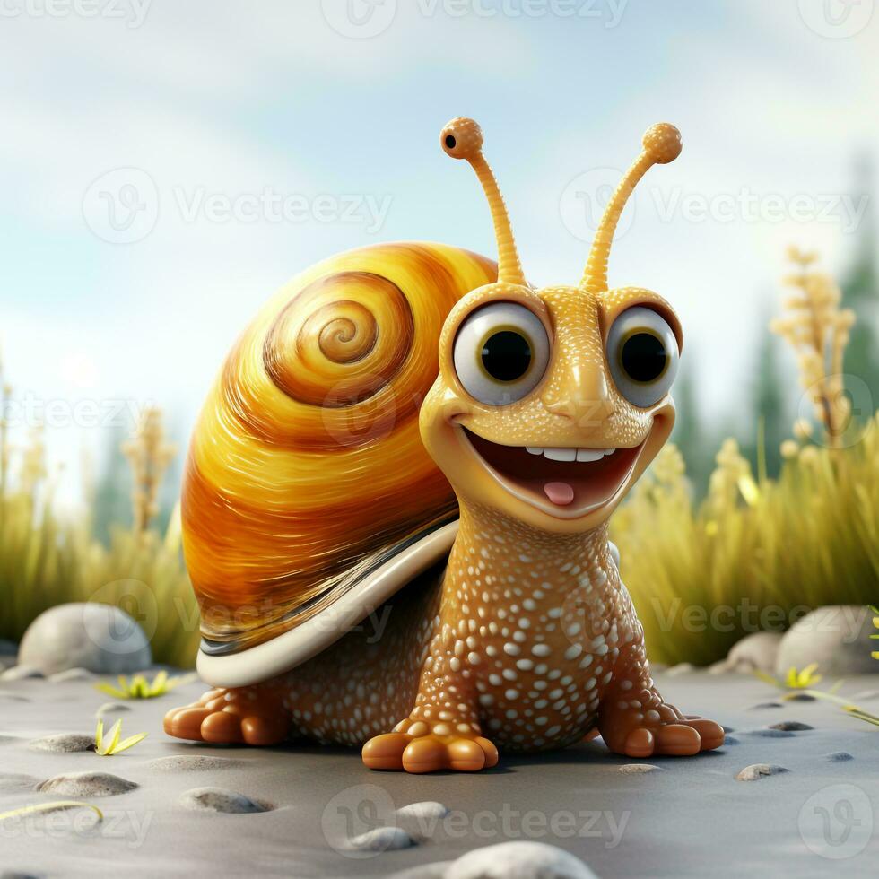 3d cartoon cute snail ai photo