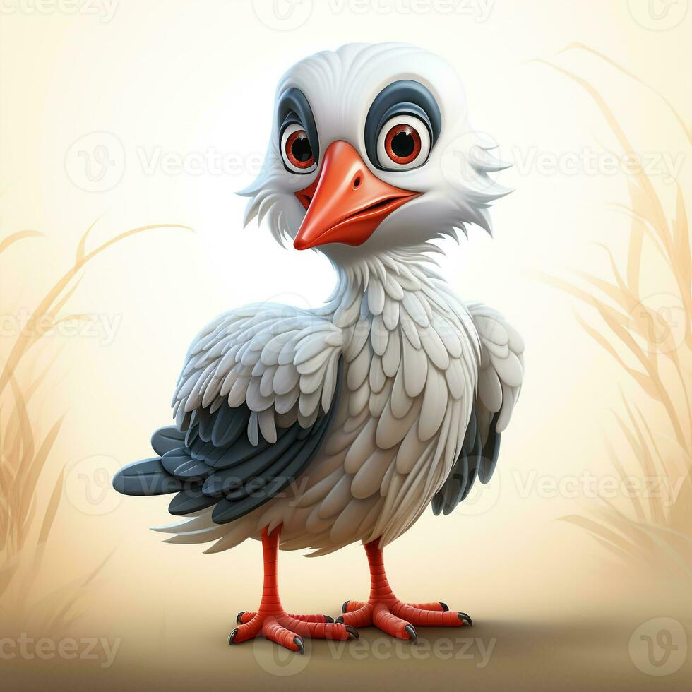 3d cartoon cute stork ai photo