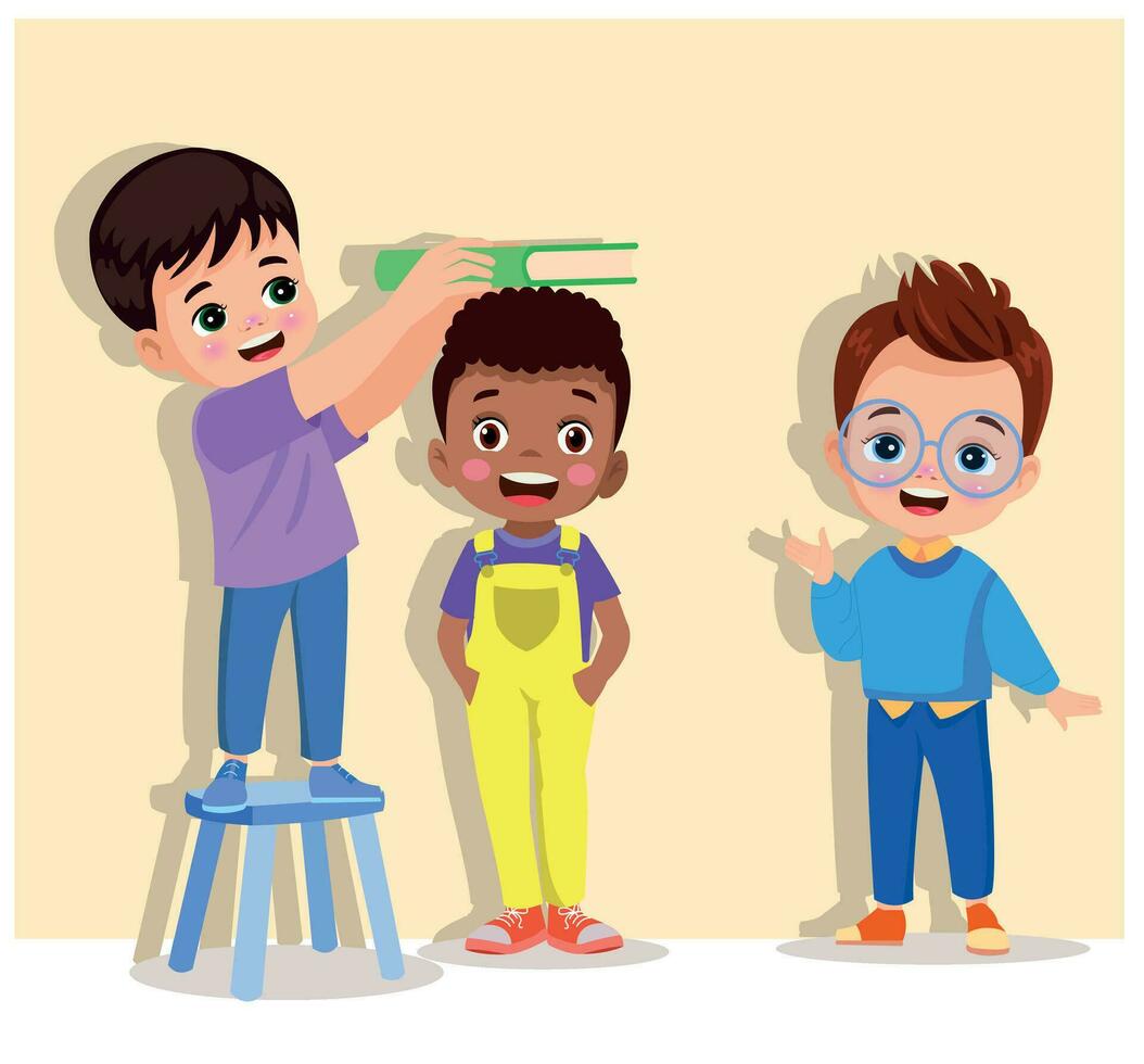 little cute kids measuring height vector
