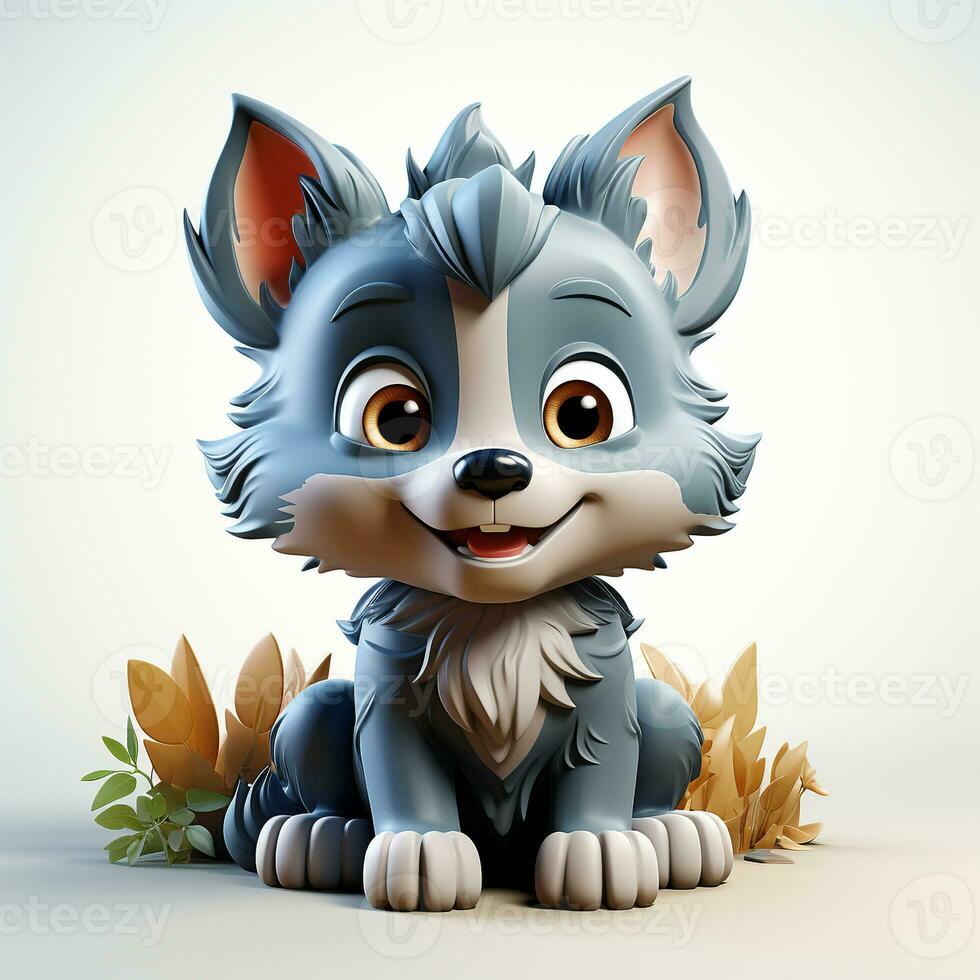 3d cartoon cute wolf ai photo