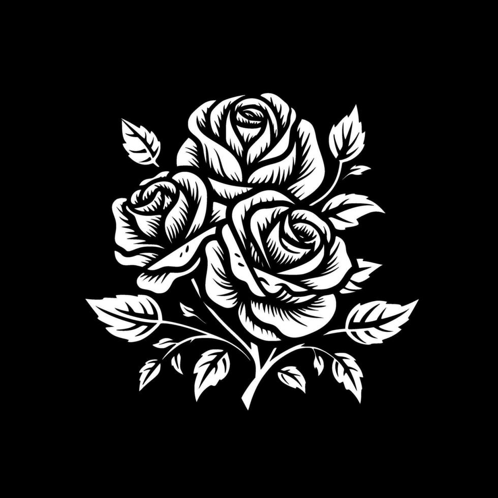 rosas - negro y blanco aislado icono - vector ilustración