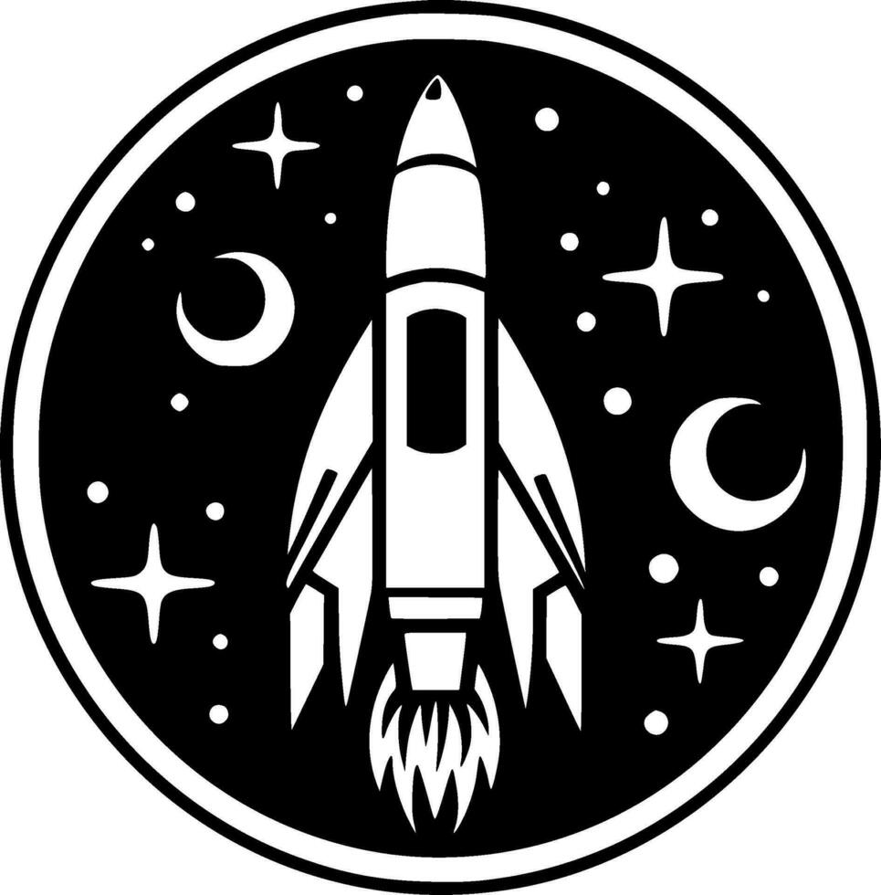 Rocket, Black and White Vector illustration