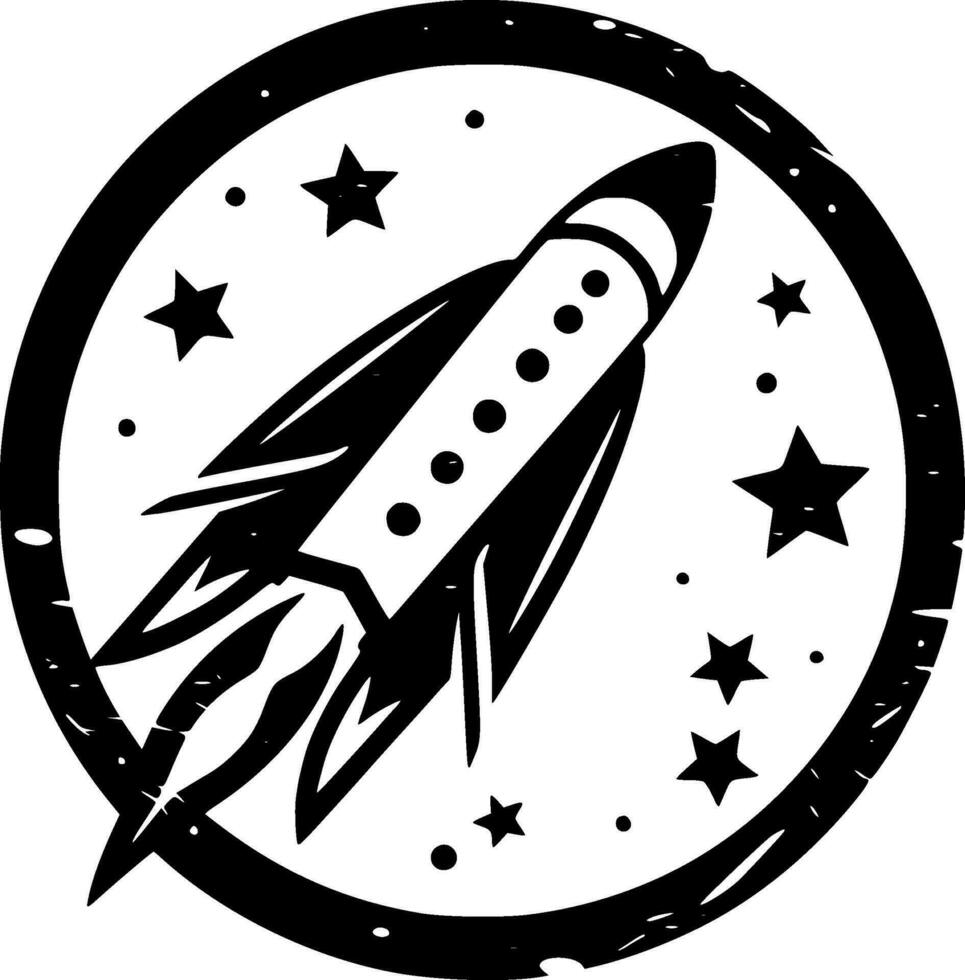 Rocket, Black and White Vector illustration