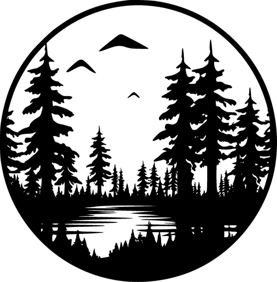 Forest, Black and White Vector illustration