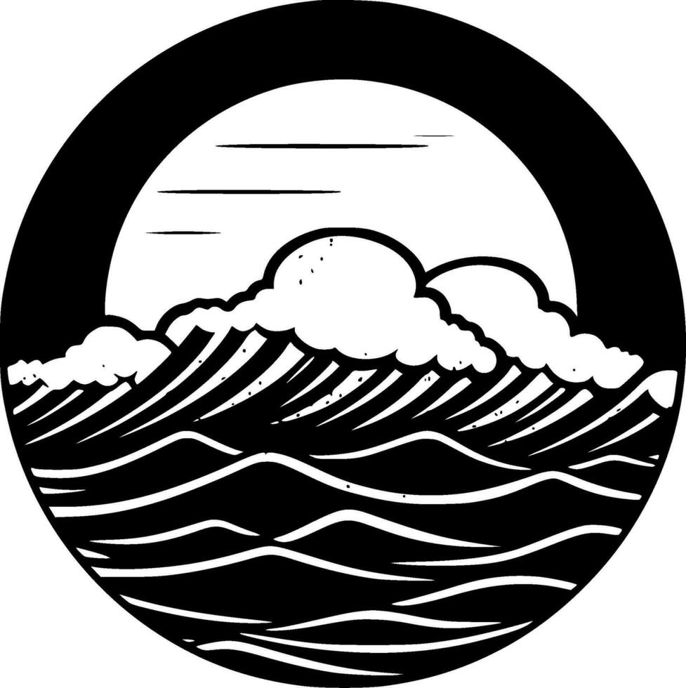 Ocean - Black and White Isolated Icon - Vector illustration
