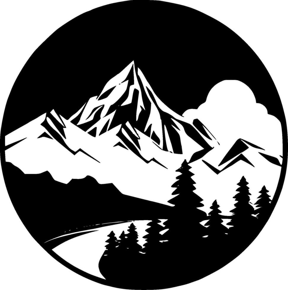 Mountains - Black and White Isolated Icon - Vector illustration