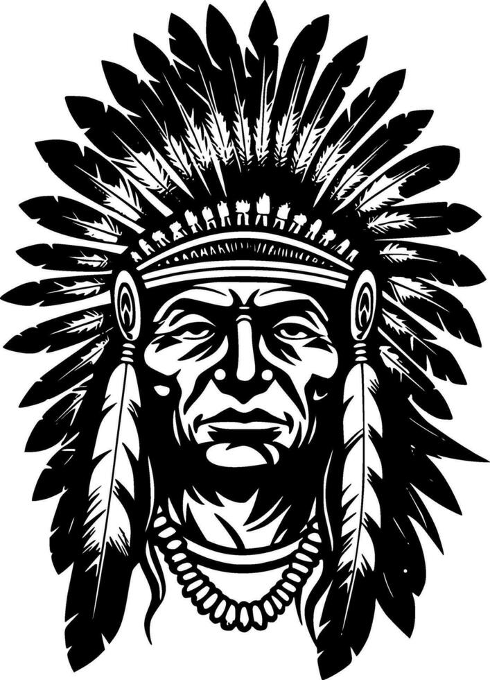 Indian Chief - Black and White Isolated Icon - Vector illustration