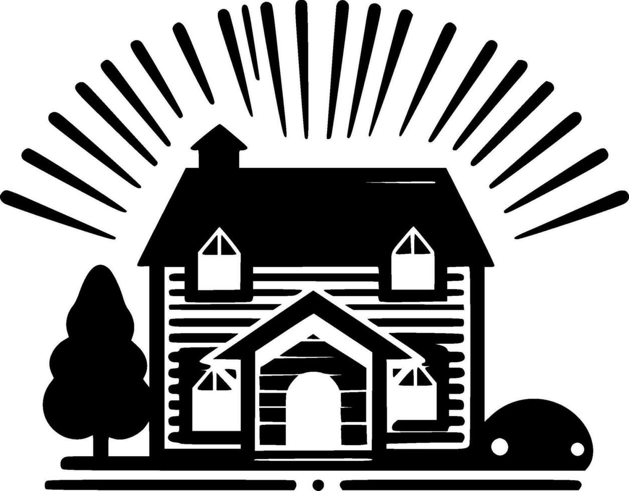 Farmhouse, Black and White Vector illustration