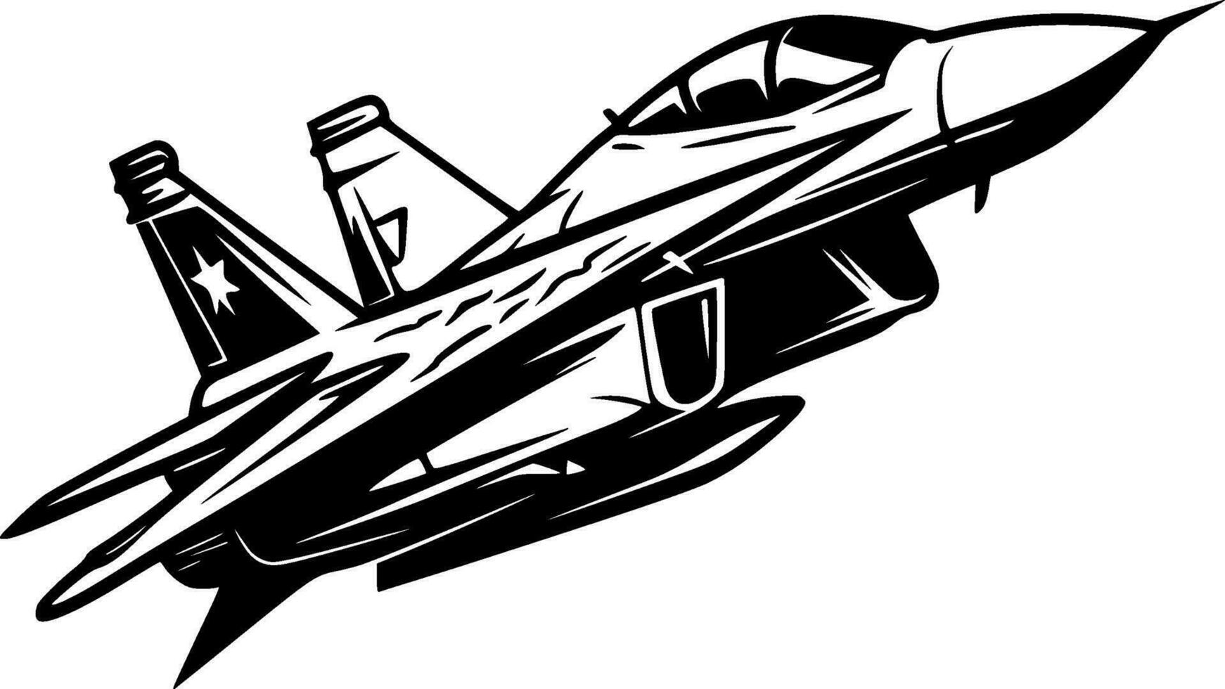 Fighter Jet - Black and White Isolated Icon - Vector illustration