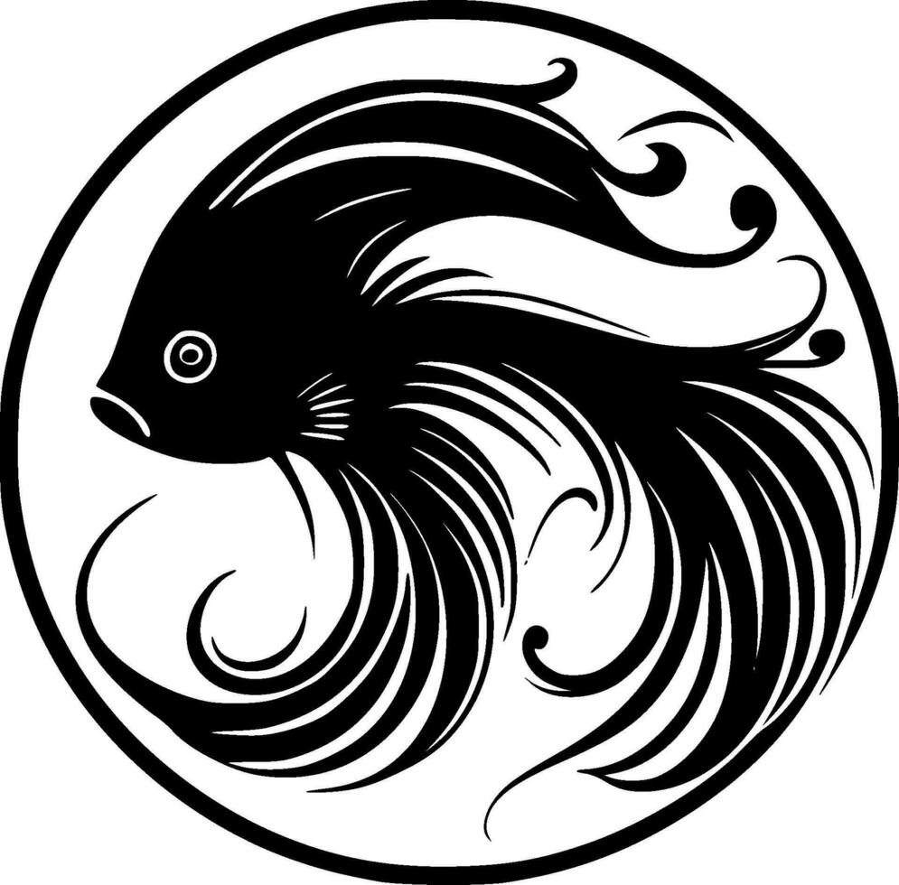 Betta Fish, Black and White Vector illustration