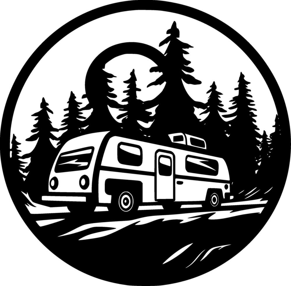 Camping - Black and White Isolated Icon - Vector illustration