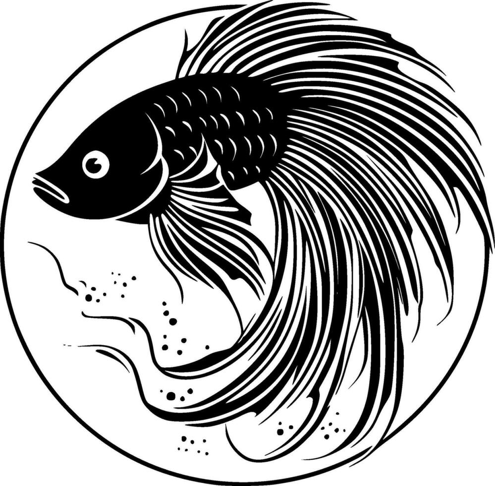 Betta Fish - Black and White Isolated Icon - Vector illustration