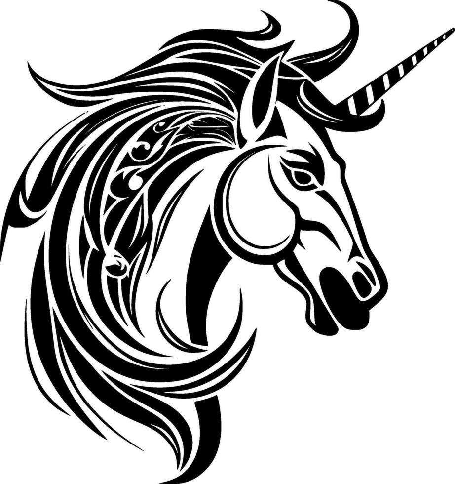 Unicorn, Black and White Vector illustration