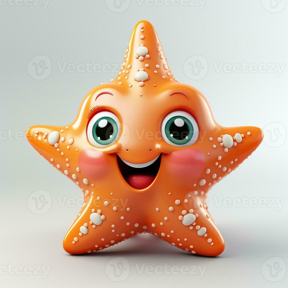 3d dibujos animados linda estrella de mar ai foto