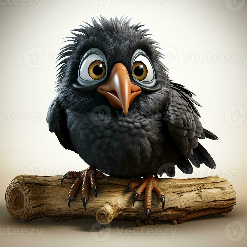 3d cartoon cute crow ai photo