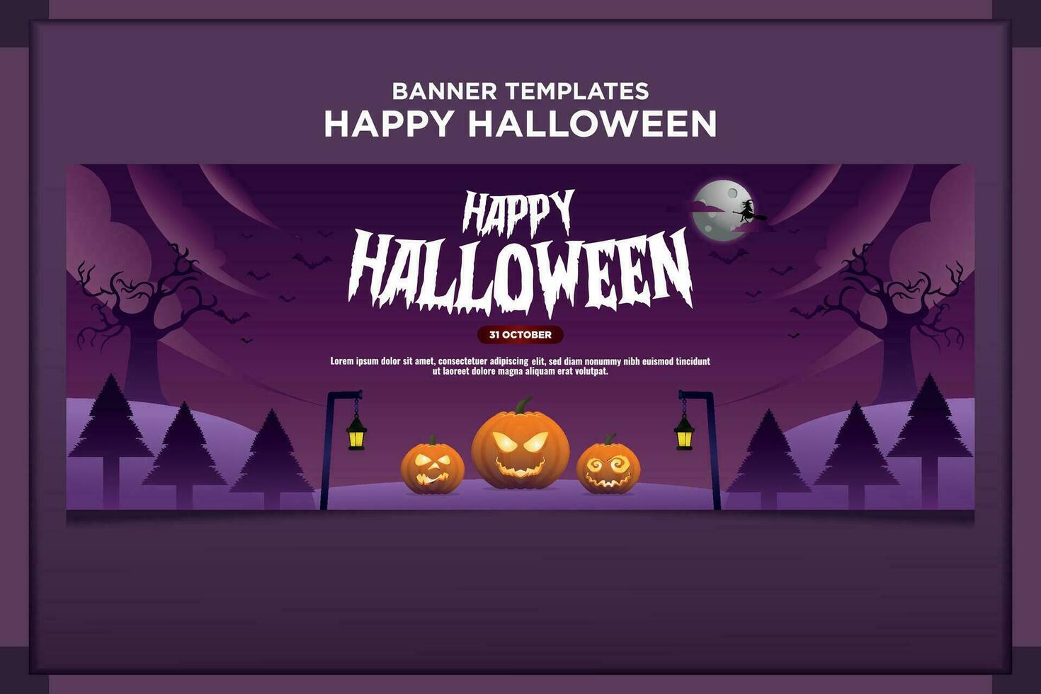 Banner Template Happy Halloween Vector Illustration