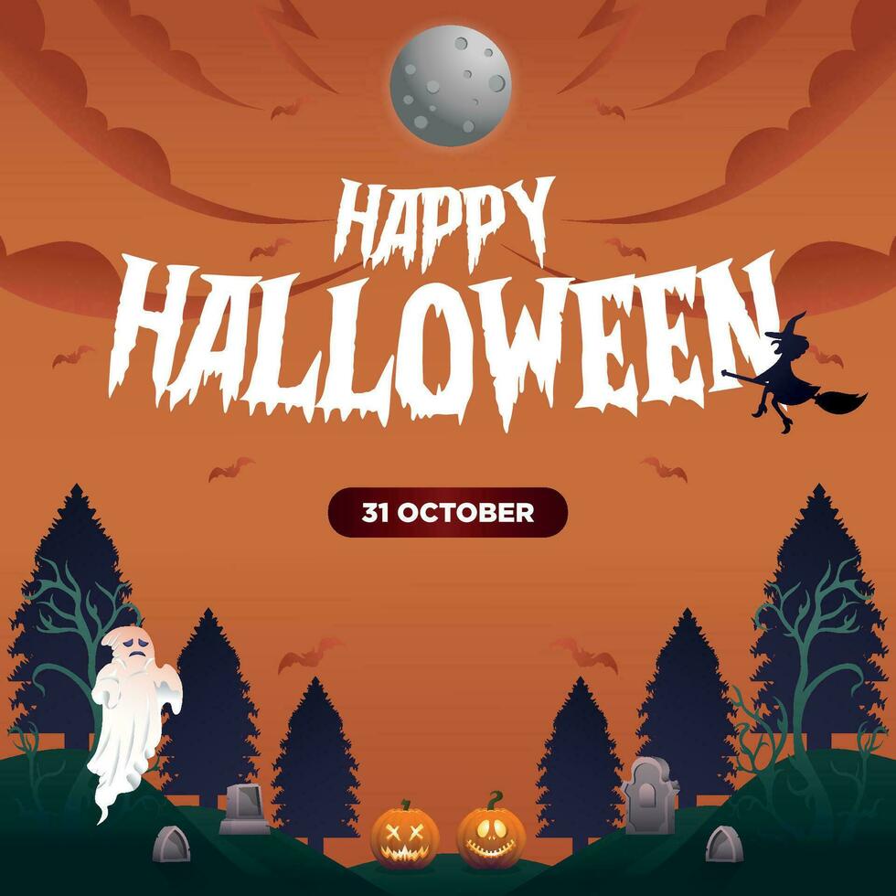 Vector Square Happy Halloween Background Template