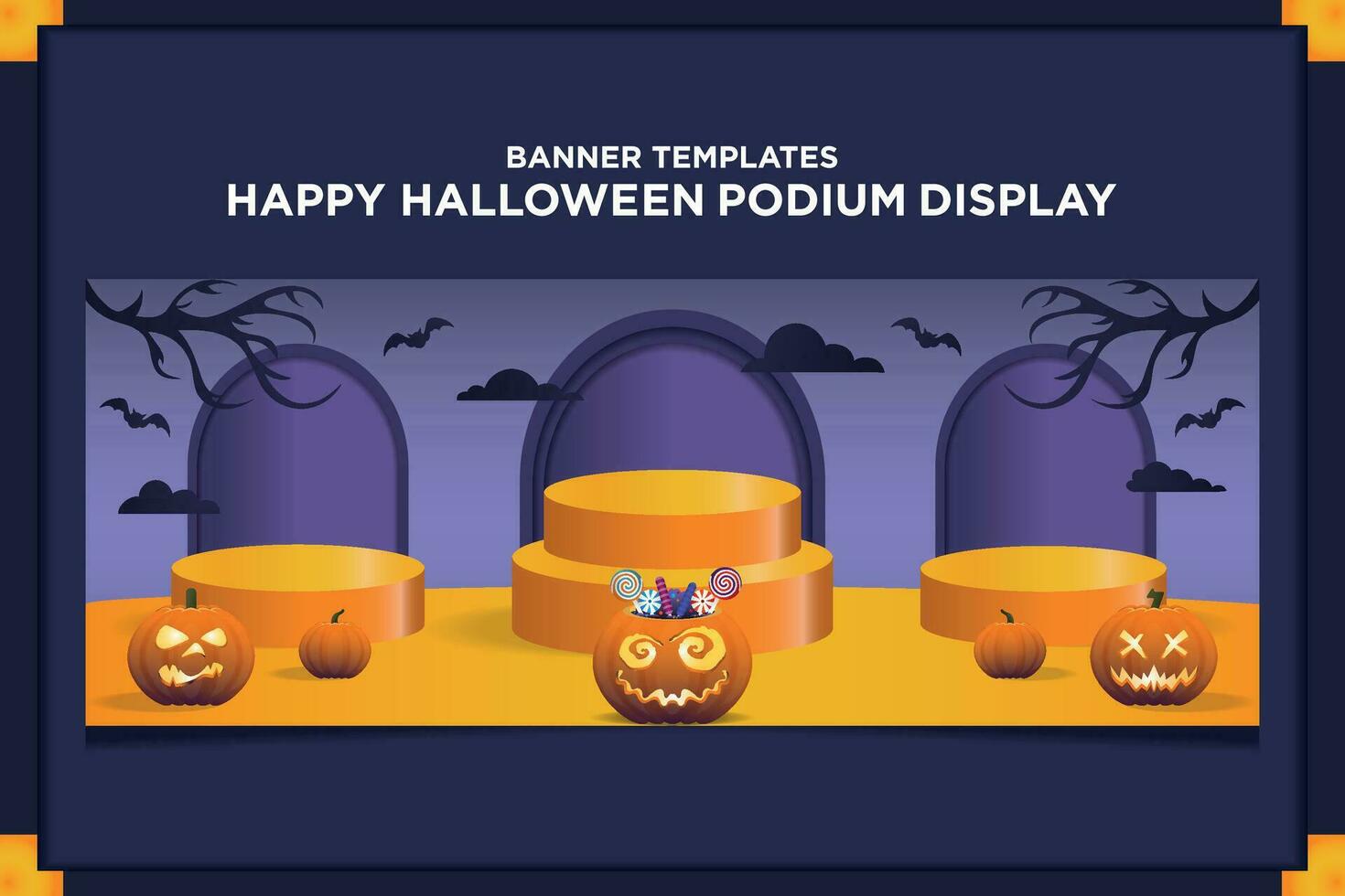 Banner Template Happy Halloween Podium Display vector
