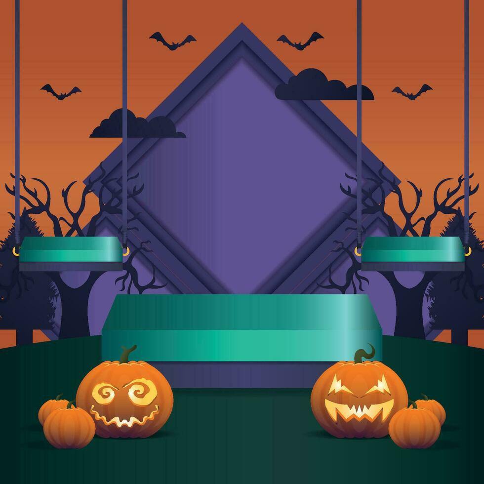 Vector Square Happy Halloween Podium Display Template