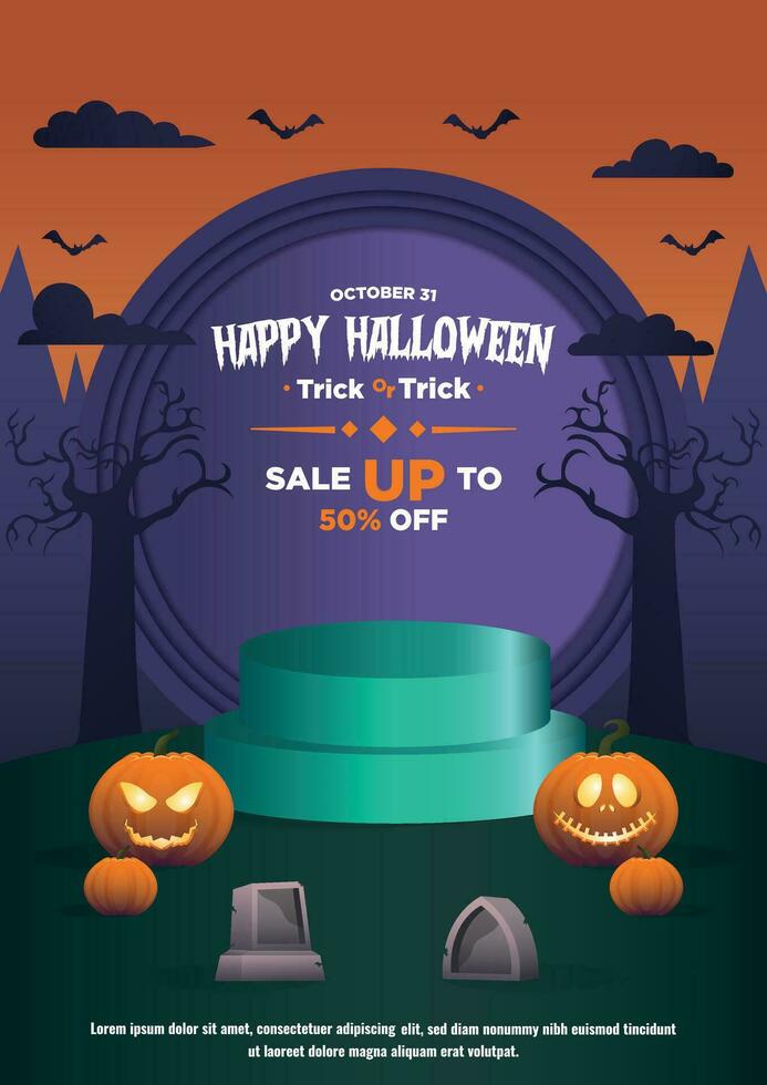 Poster Template  Happy Halloween Sale Podium Display vector