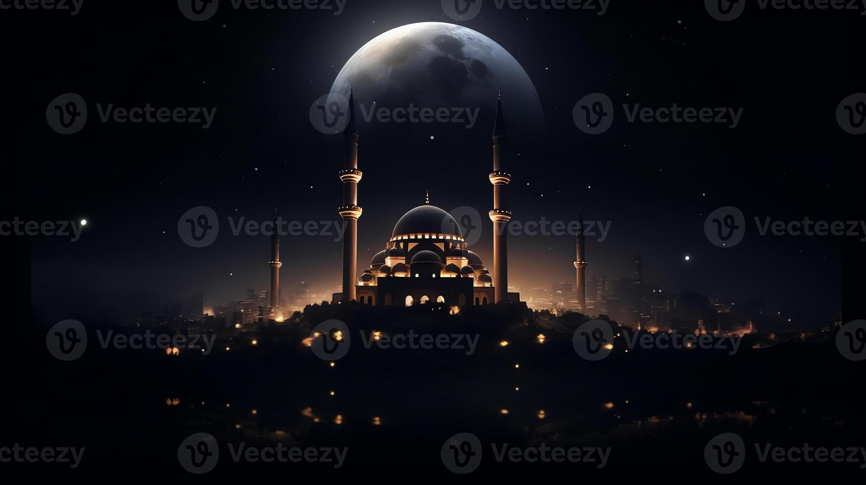 a night scene with a mosque in the middle of the night photo