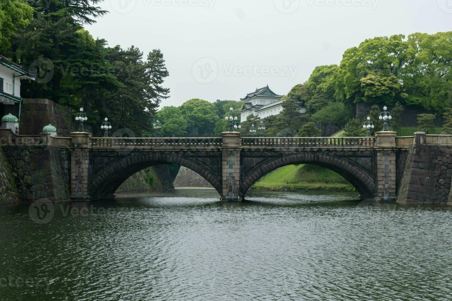 Japan Tokyo Imperial Palace castle bridge with reflection Asia emperor landmark, old ancient history architecture oriental city royal tower fort Edo building culture, attraction fortress monarchy photo