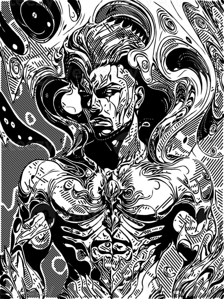 black and white of evil man cartoon photo