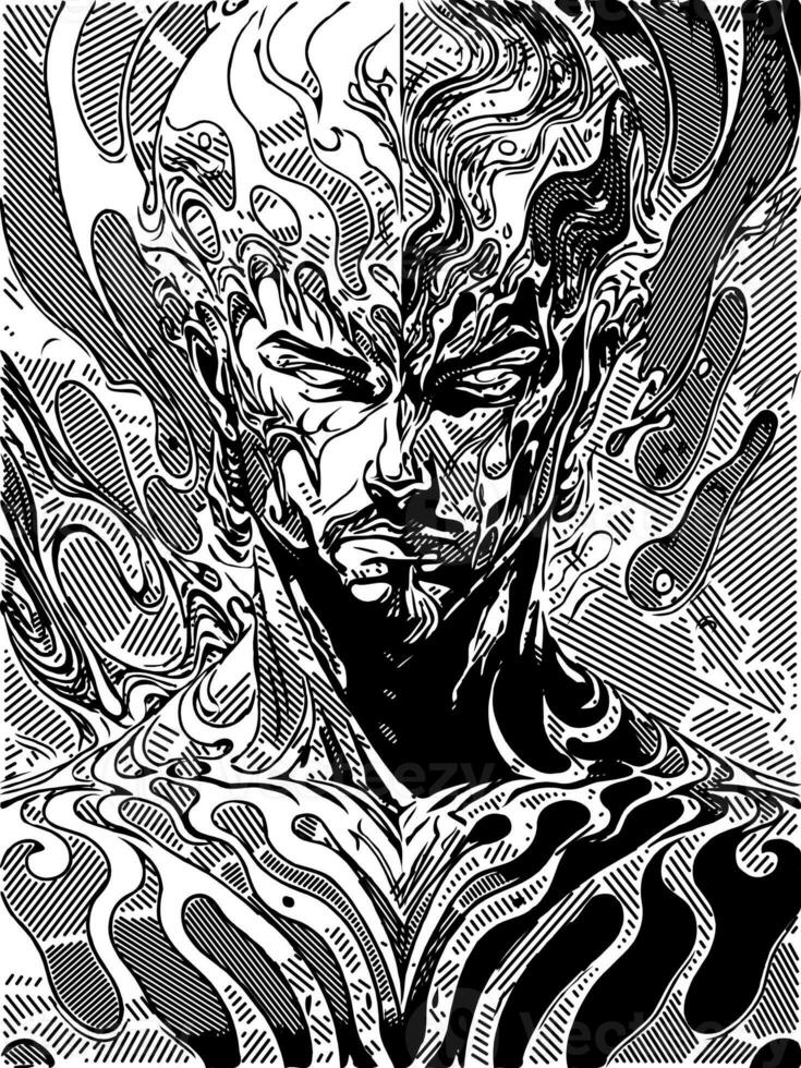 black and white of evil man cartoon photo