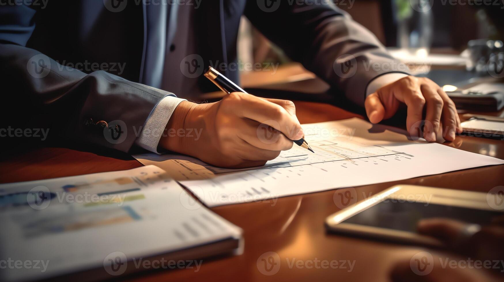 a business person writing on a piece of paper photo