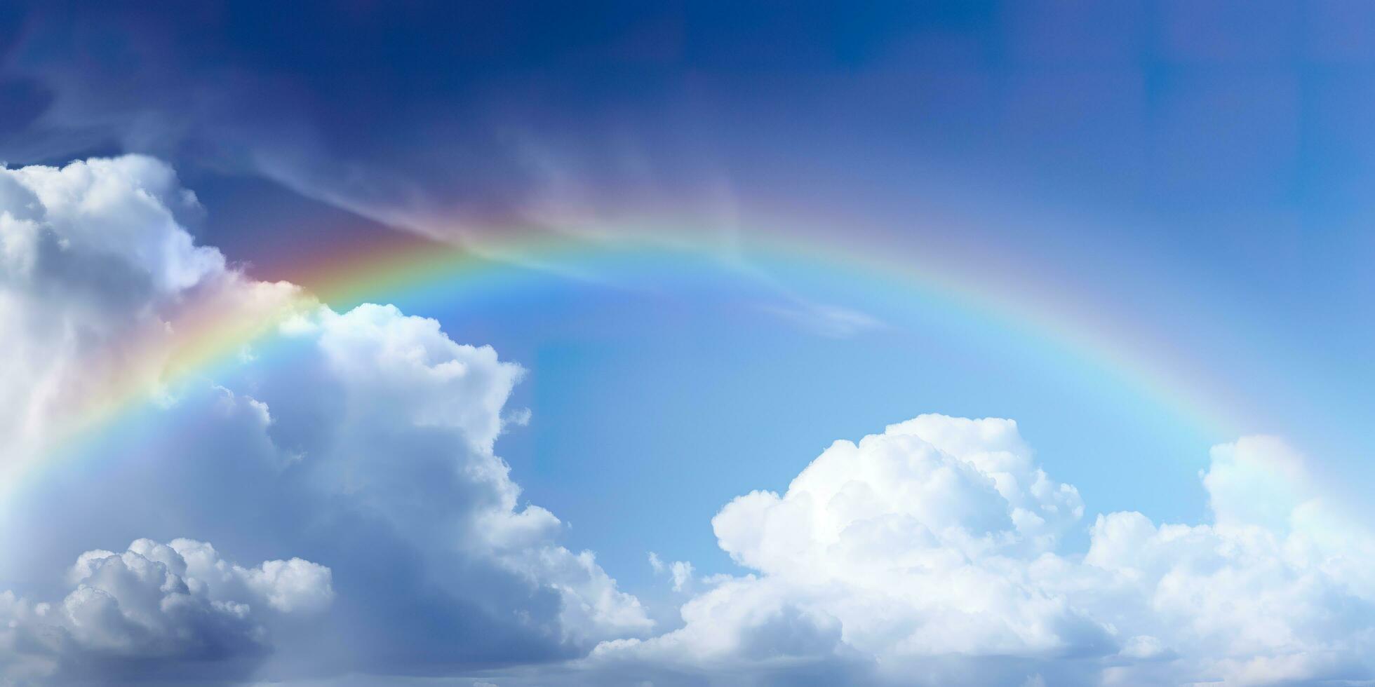 Rainbow in the Bright Blue Sky. AI Generative photo