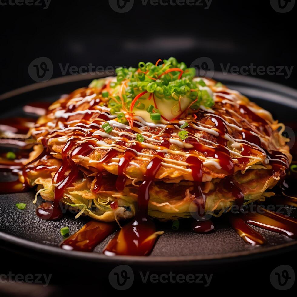 a Okonomiyaki with blur background photo