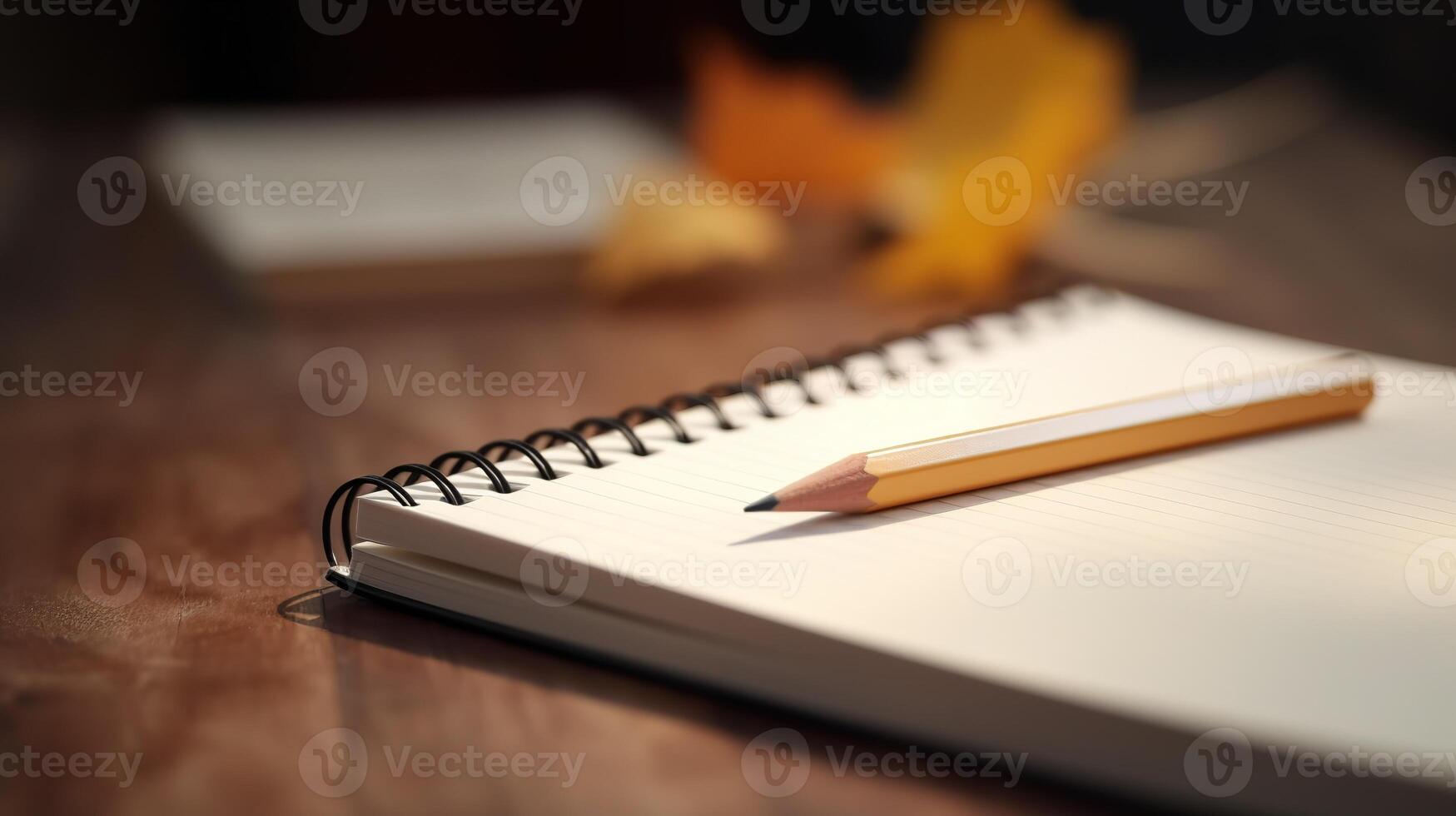 a notebook and pencil on a school background photo