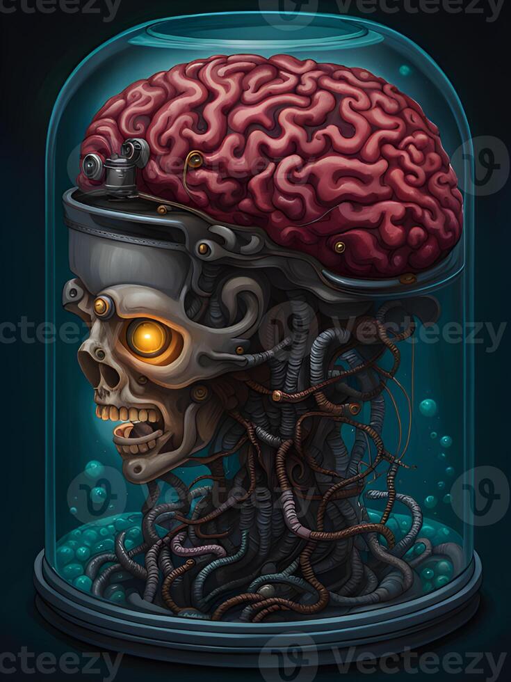 jar with human brain inside photo