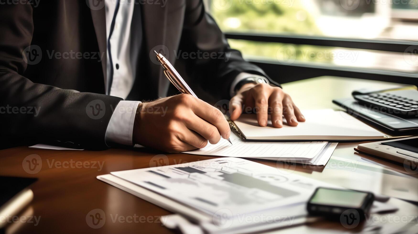 a business person writing on a piece of paper photo