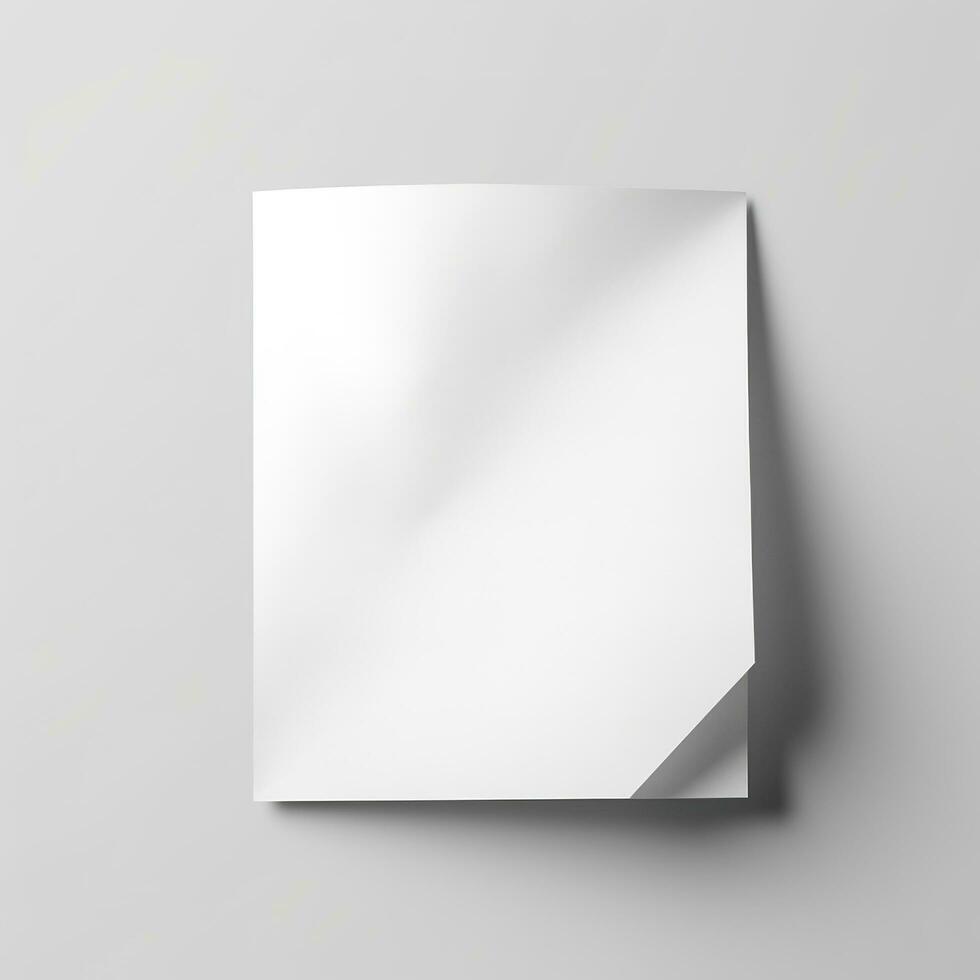 Blank white paper isolated on white background. Generative AI photo