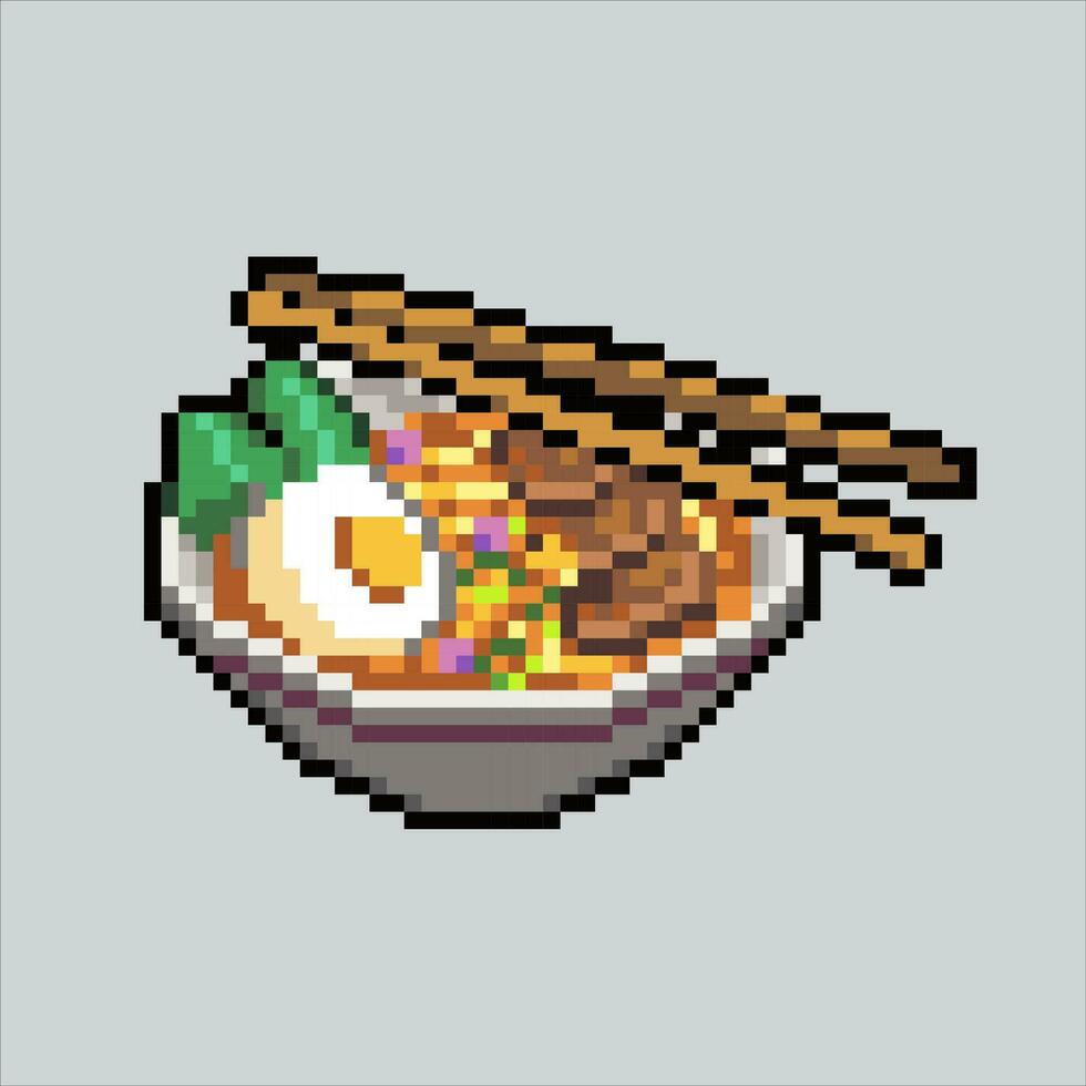 Pixel art illustration Ramen. Pixelated Ramen Food. Delicious Japanese Ramen Food icon pixelated for the pixel art game and icon for website and video game. old school retro. vector