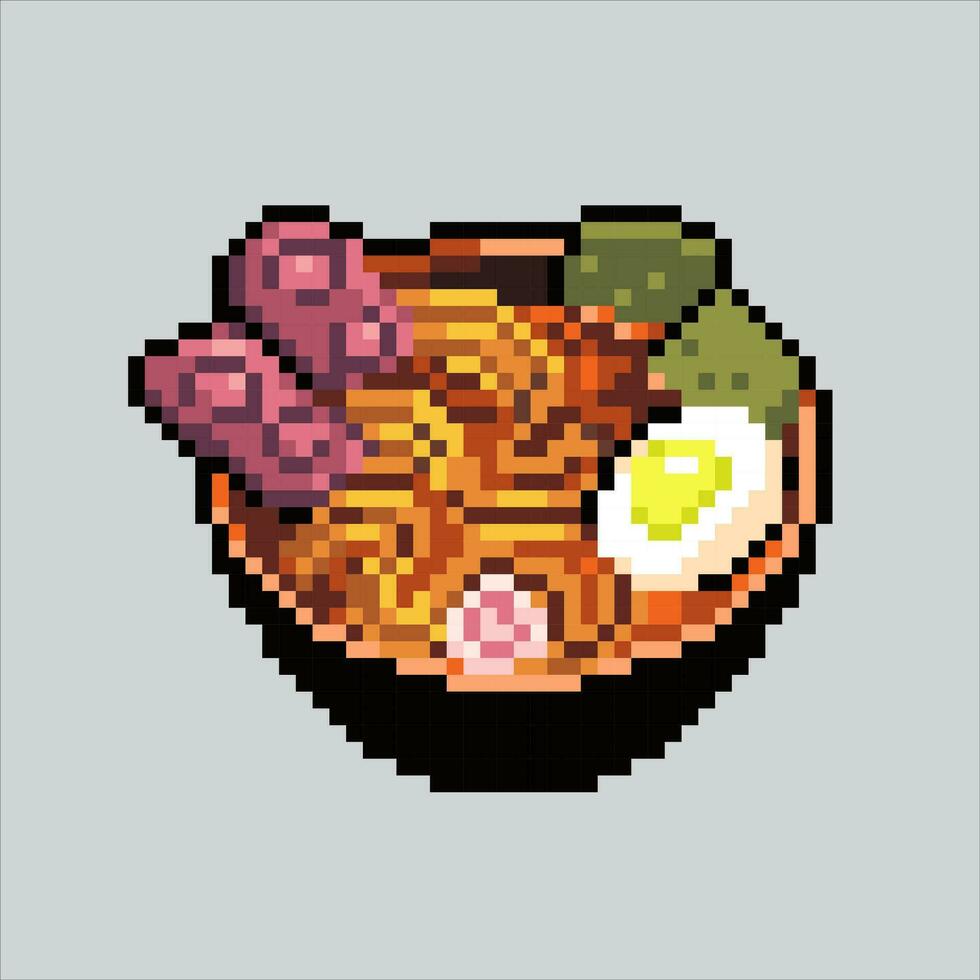 Pixel art illustration Ramen. Pixelated Ramen Food. Delicious Japanese Ramen Food icon pixelated for the pixel art game and icon for website and video game. old school retro. vector
