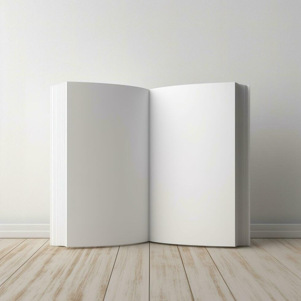 Blank opened book mockup isolated on white background. Generative AI photo