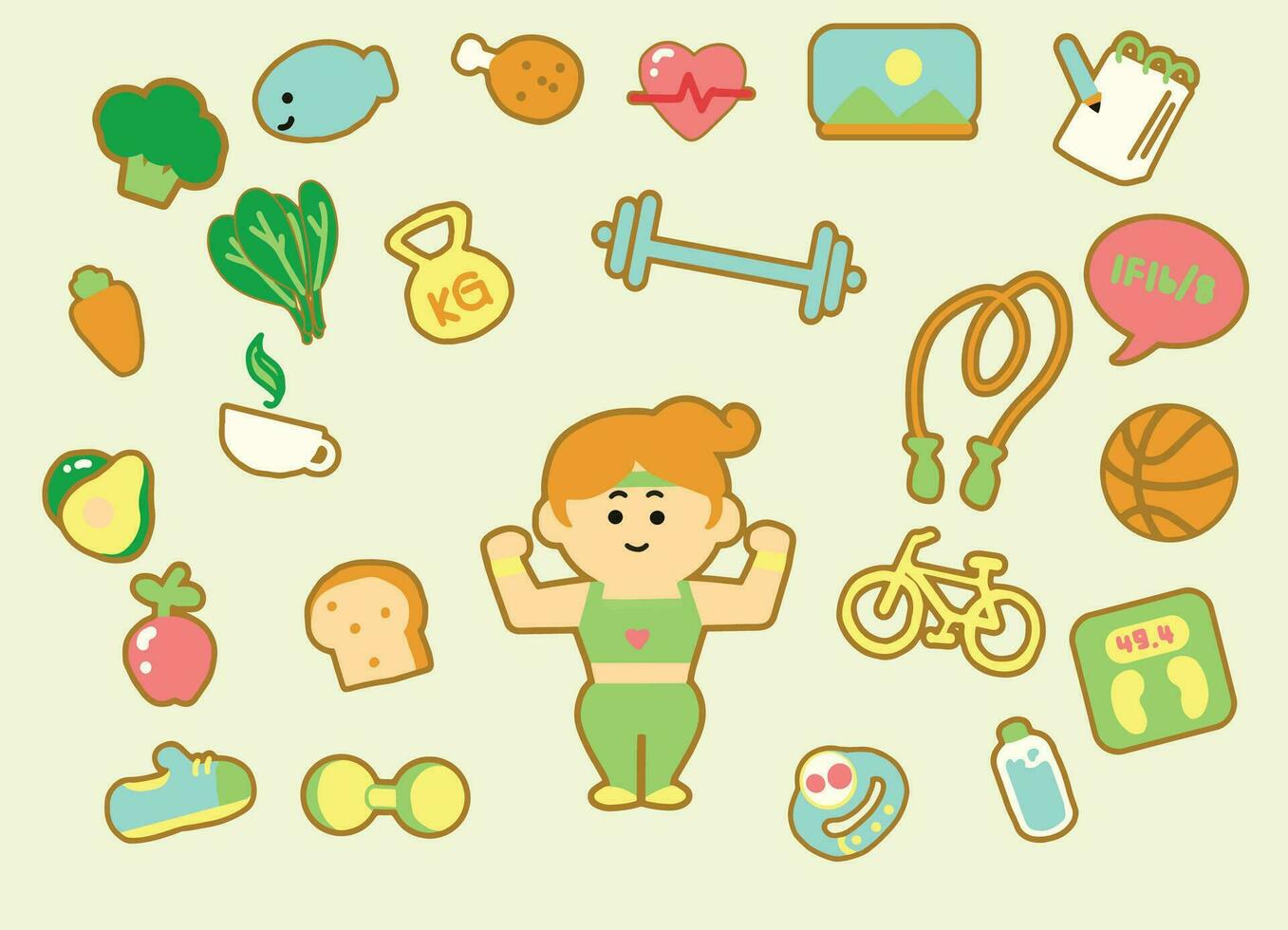 Digital Art Icon Set, Healthy Life Style cartoon, flat color style. vector