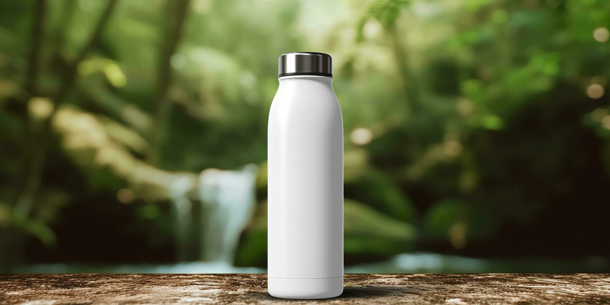 White Blank bottle Mockup with natural theme background. AI Generative photo