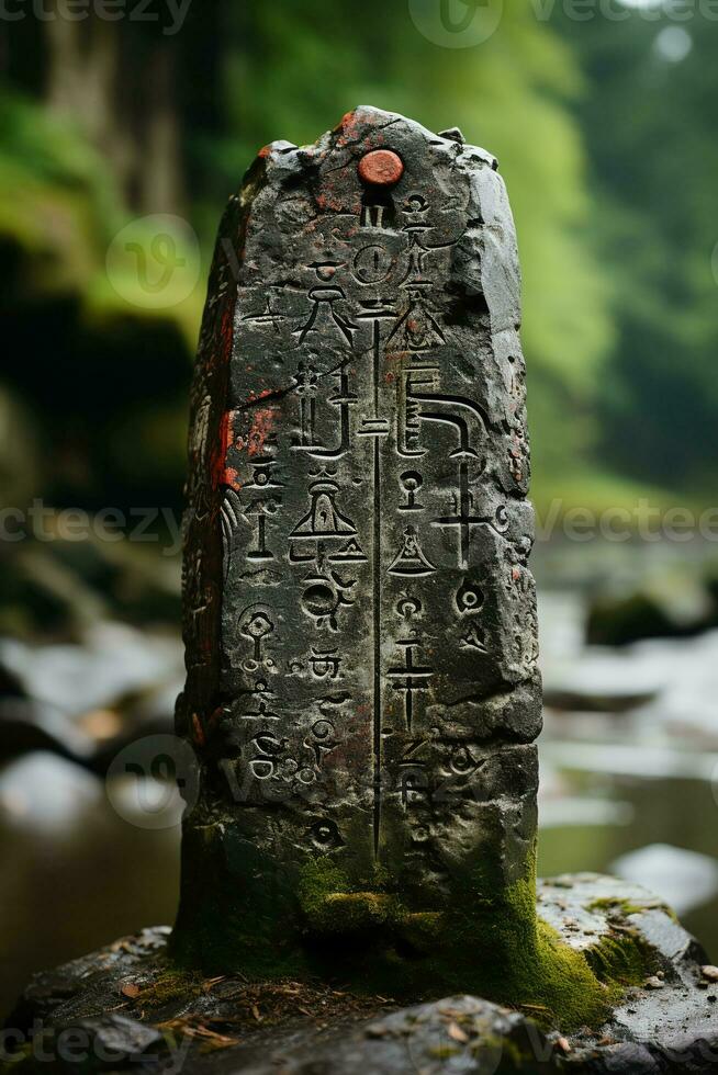 Ancient language on a rock. AI generative photo