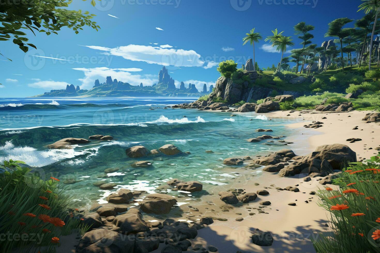 featuring a secluded beach with crystal. AI generative photo