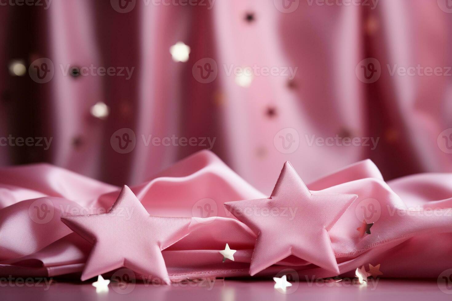 Abstract shiny background with pink color stars, trendy color, style of Barbie pink. AI generative photo