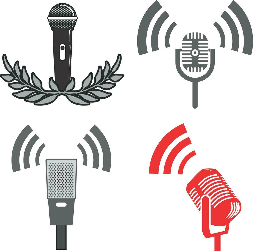 Set of Logo podcast microphone vector