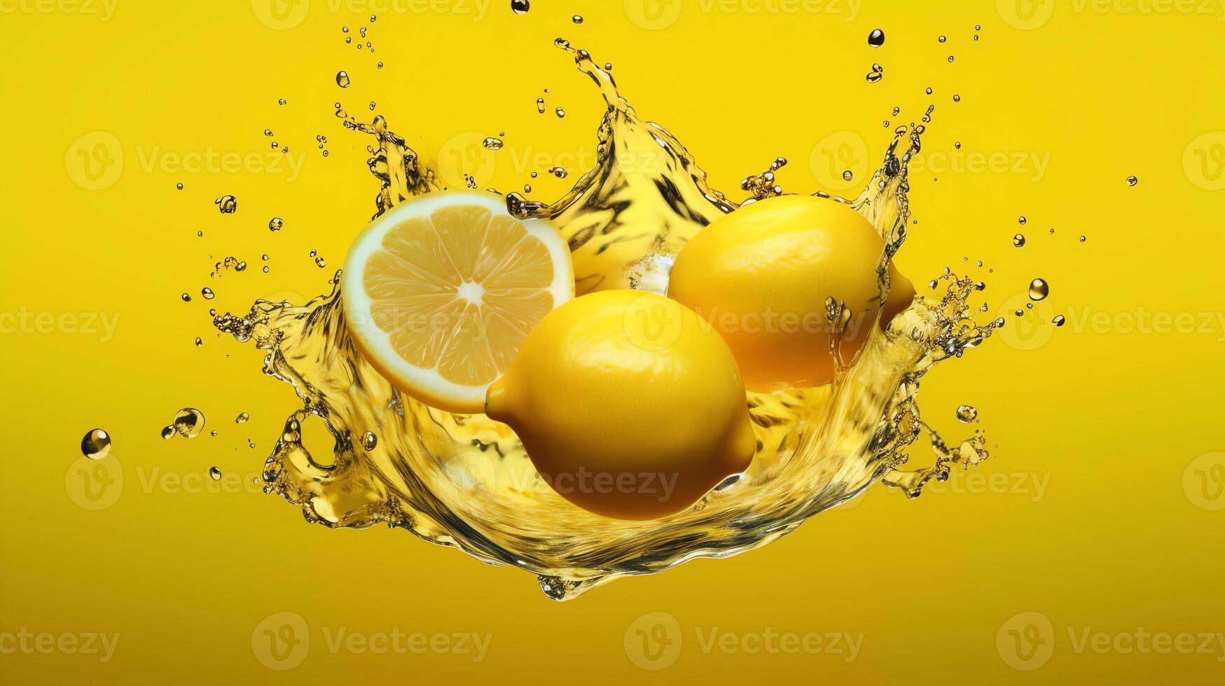 lemons splashing into orange juice AI Generative photo