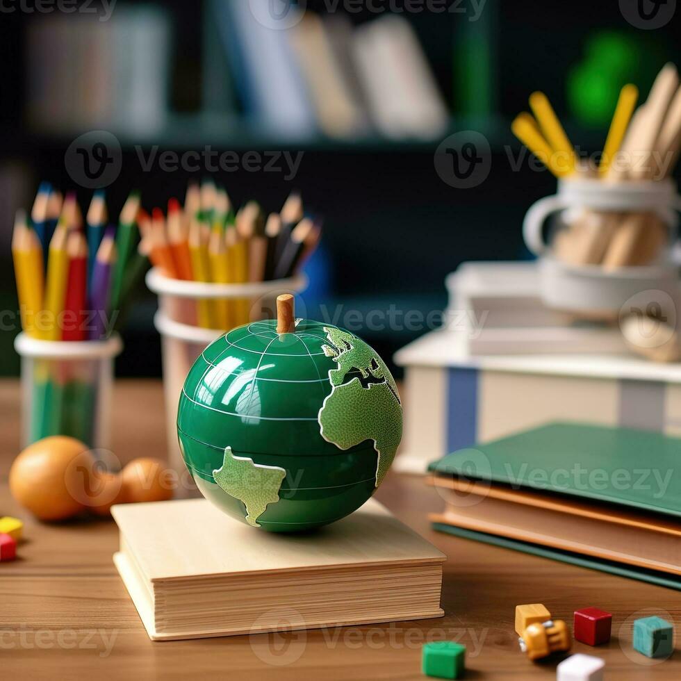 foto de espalda a colegio conjunto y decoraciones ai generativo