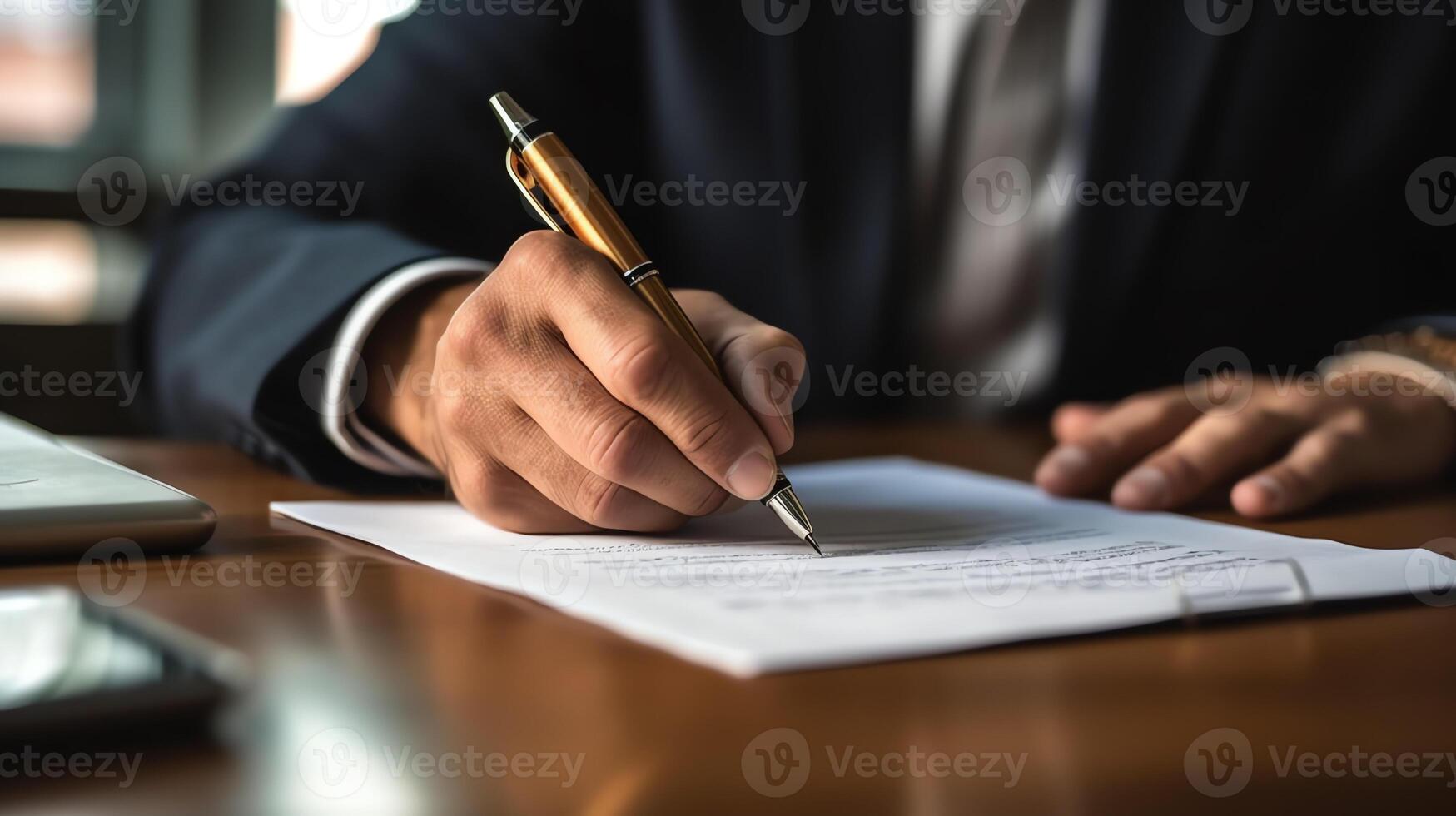 a business person writing on a piece of paper photo