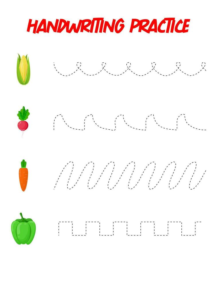 Tracing lines. Handwriting practice for children.Practicing fine motor skills. Educational game for preschool kids. Vector illustration